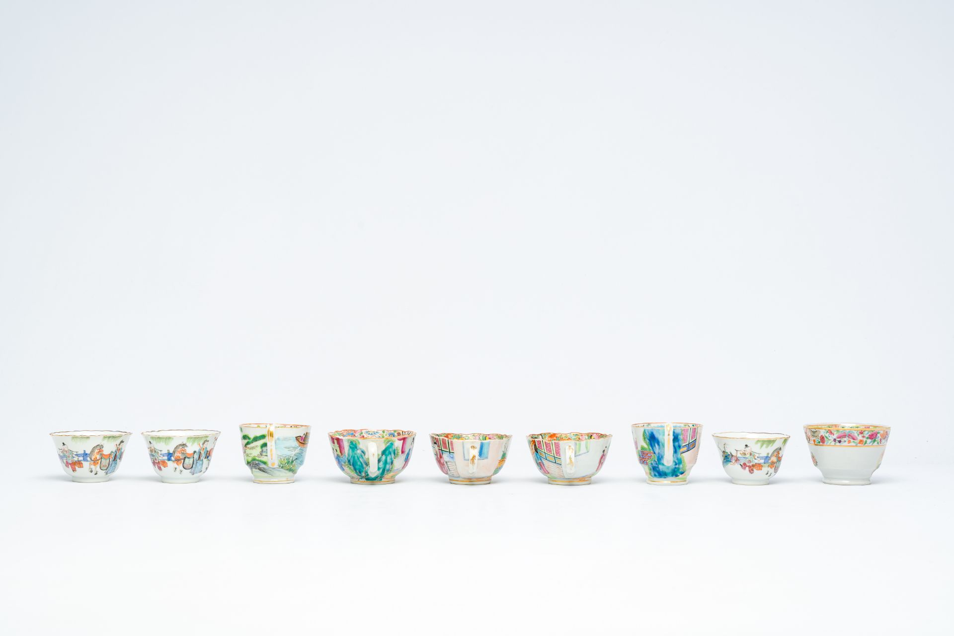 Nine Chinese Canton famille rose cups and seven saucers, 19th C. - Image 9 of 11