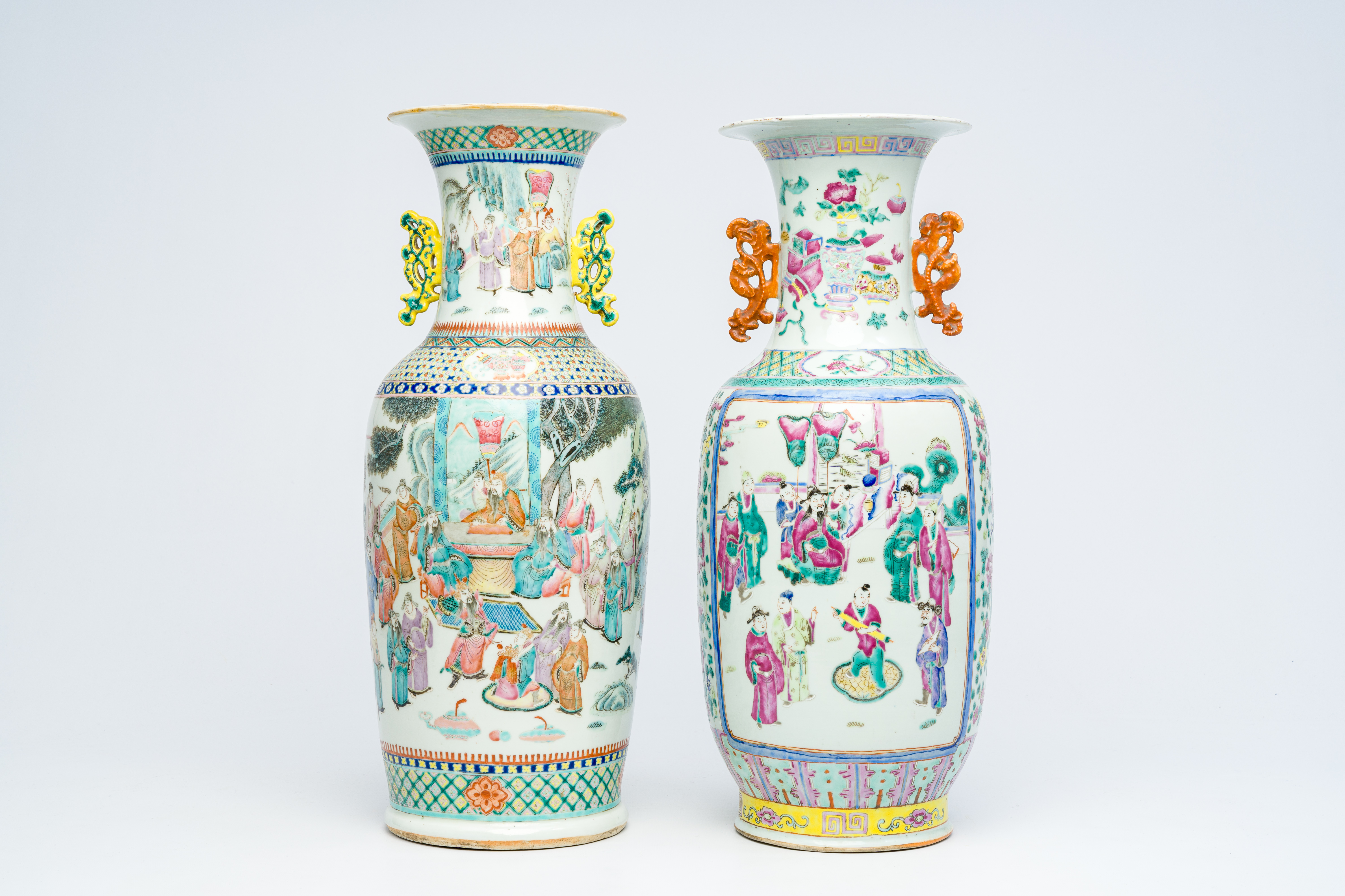 Two Chinese famille rose vases with figurative design, 19th C.