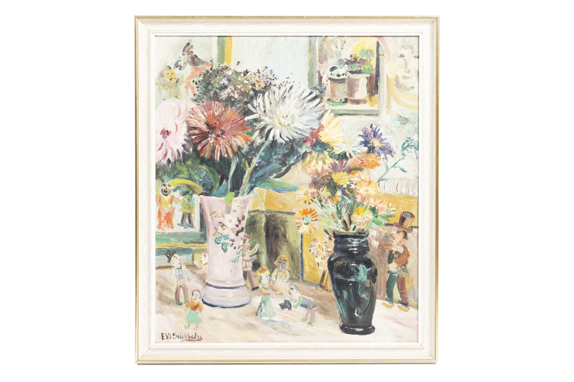 Ernest Van den Driessche (1894-1985): Animated still life of flowers, oil on board - Image 2 of 4