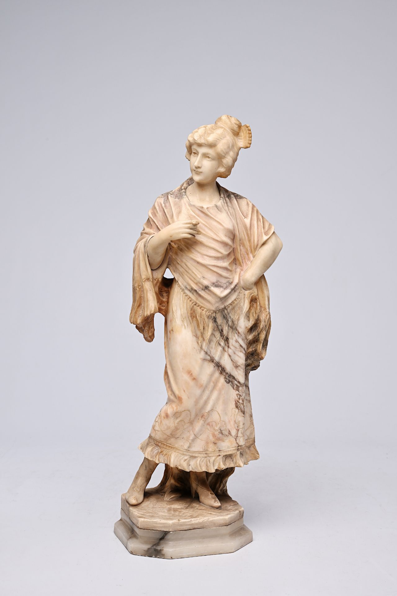 European school: High society lady in going out clothes, alabaster, first half 20th C. - Image 2 of 13