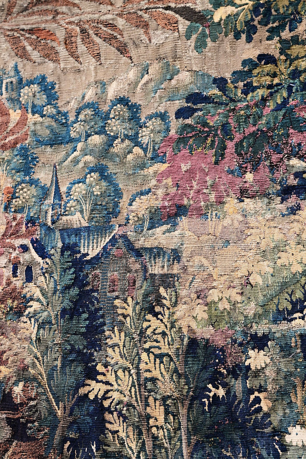 A Flemish wall tapestry with a forest view, 17th C. - Image 3 of 6