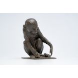Frans Jochems (1880-1949): A monkey playing with a frog, patinated bronze, foundry mark 'Batardy - C