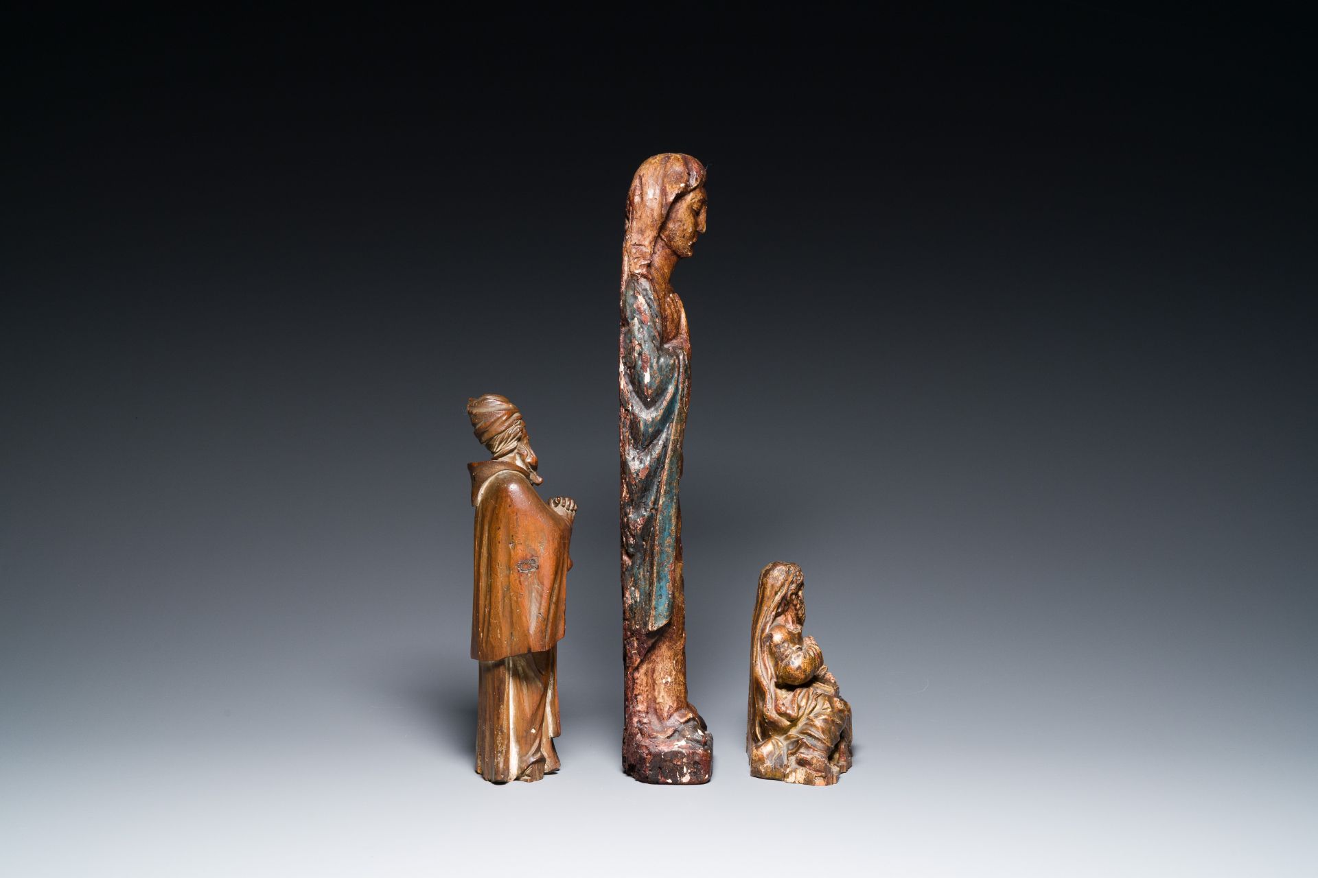 Three religious wood sculptures, France, Germany and Spain, 15th/16th C. - Image 3 of 7