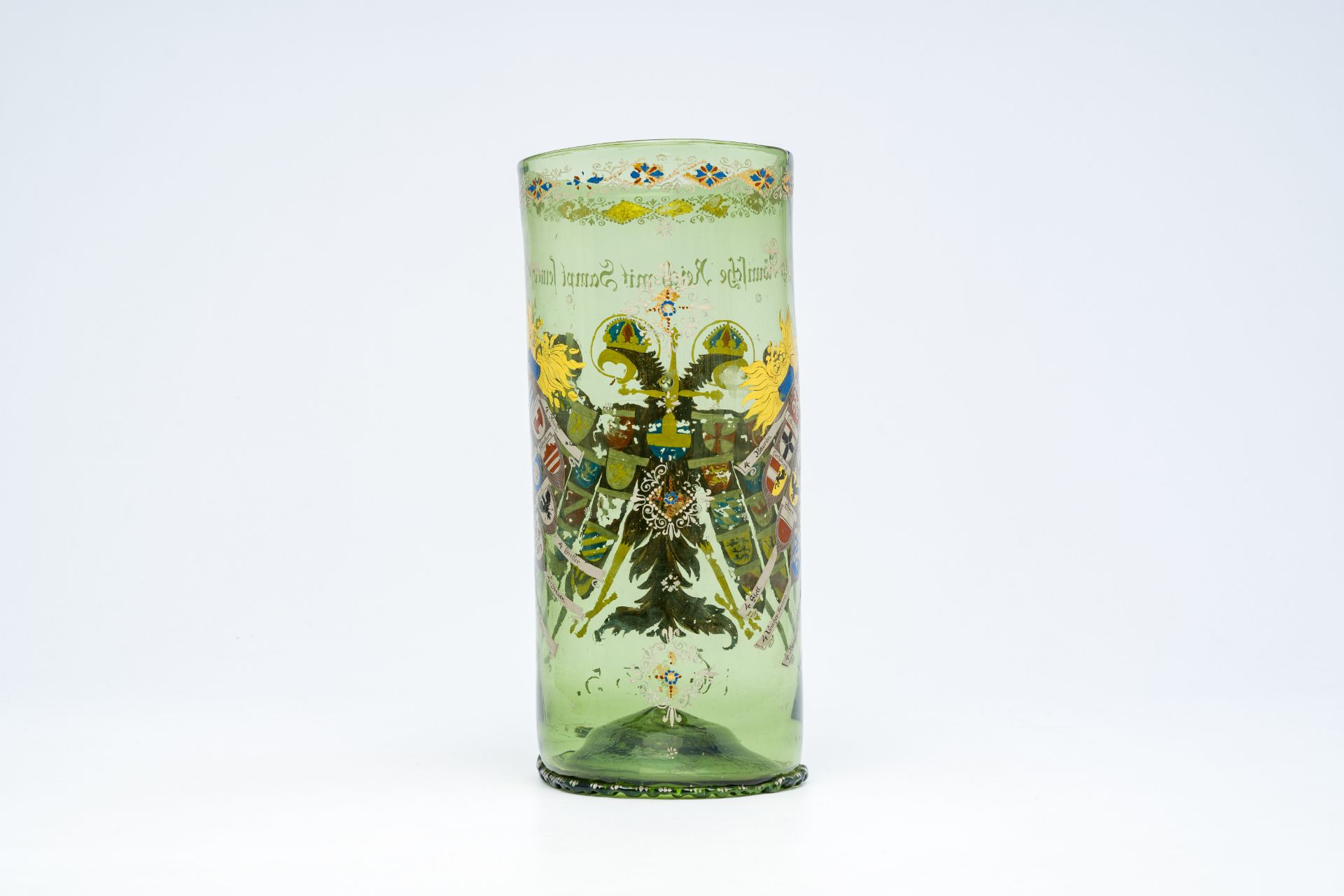 A German 'historismus' polychrome painted and gilt glass 'Reichsadler' humpen, probably Fritz Hecker - Image 4 of 7