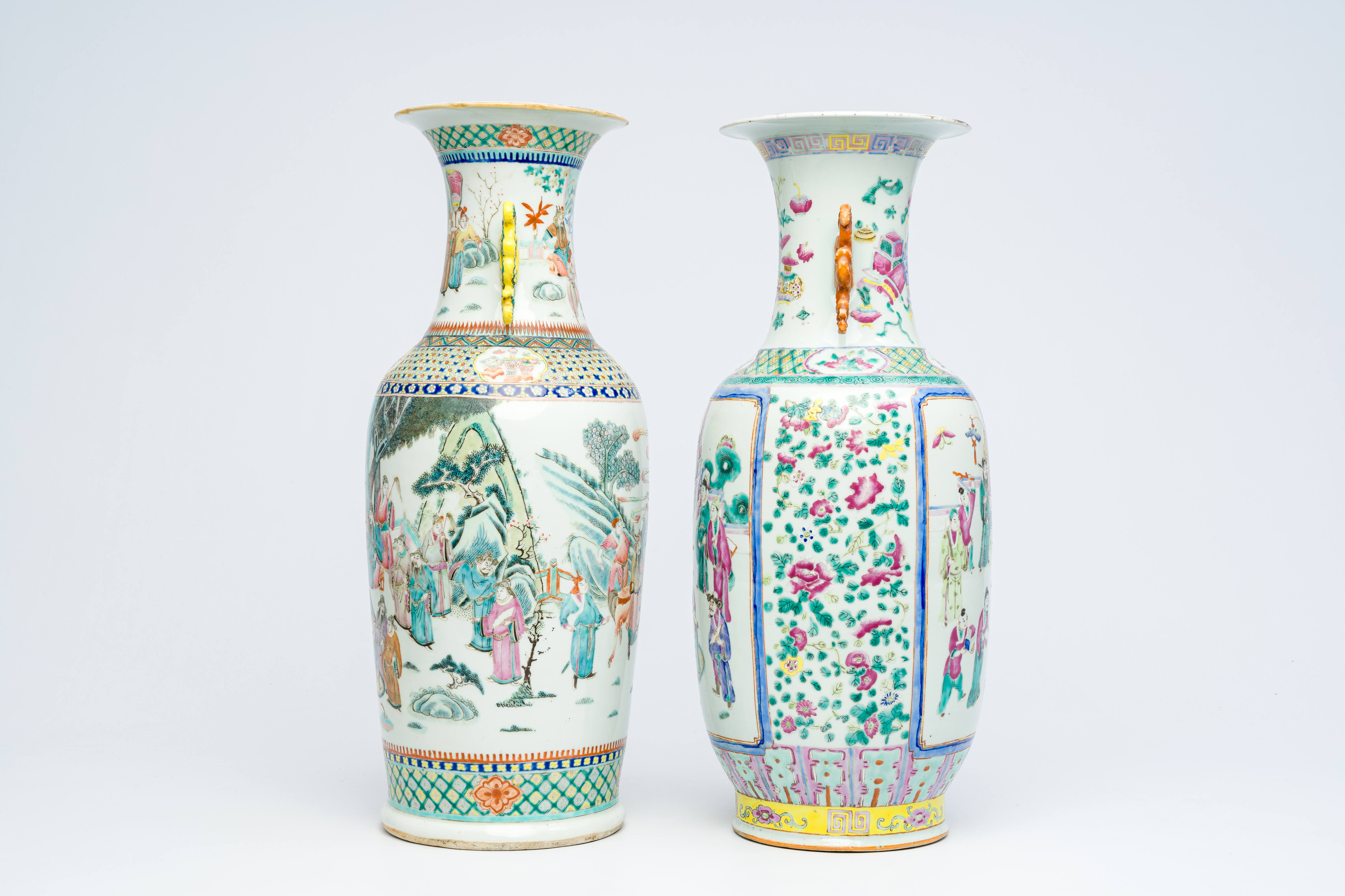 Two Chinese famille rose vases with figurative design, 19th C. - Image 4 of 12