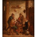 Flemish school, in the manner of David Teniers (1610-1690): Peasants making merry at an inn, oil on