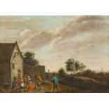 Flemish school: Peasants making merry at an inn, oil on canvas, first half 18th C.