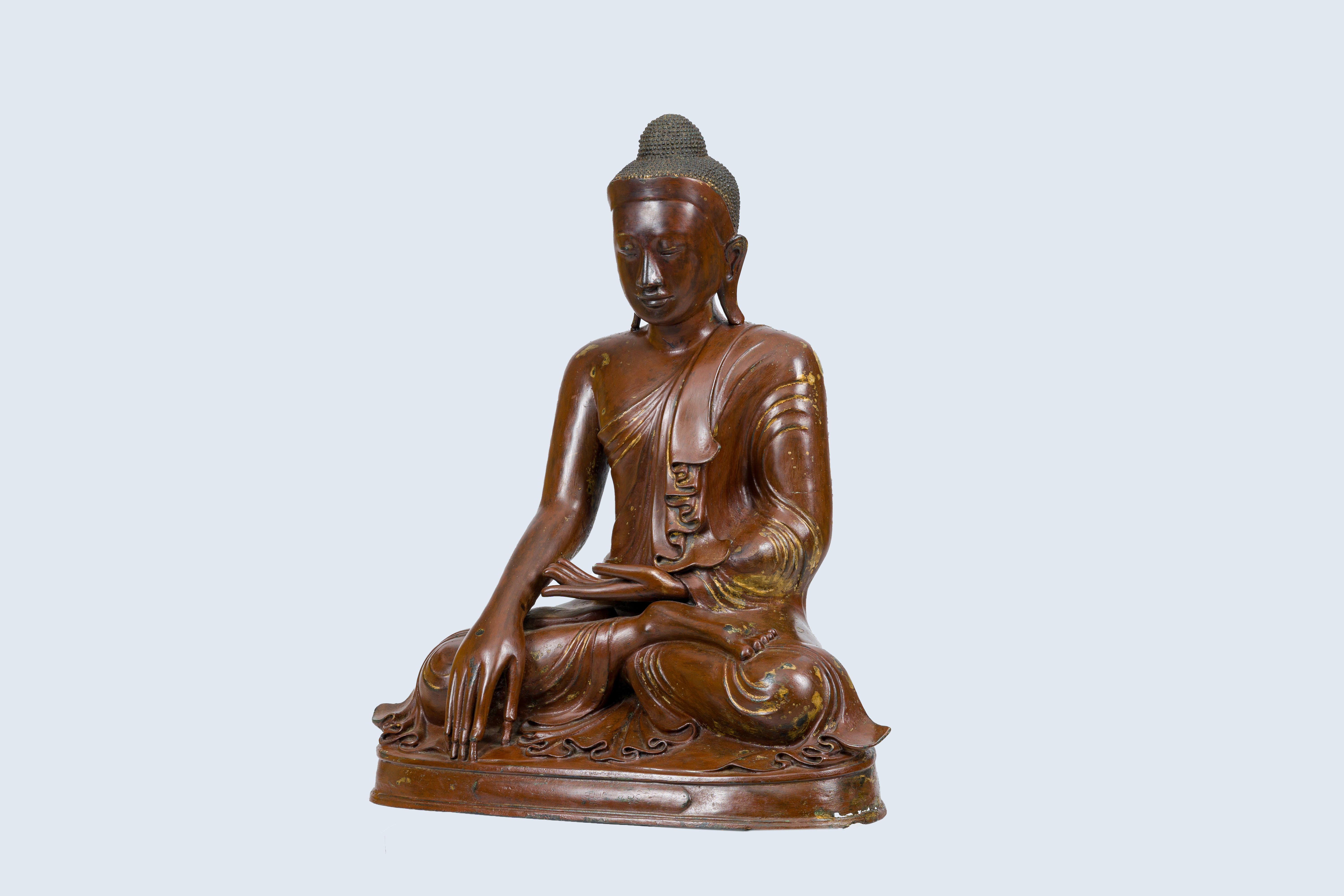 A large gilt and patinated bronze Buddha figure, Burma, Mandalay period, 19th C.