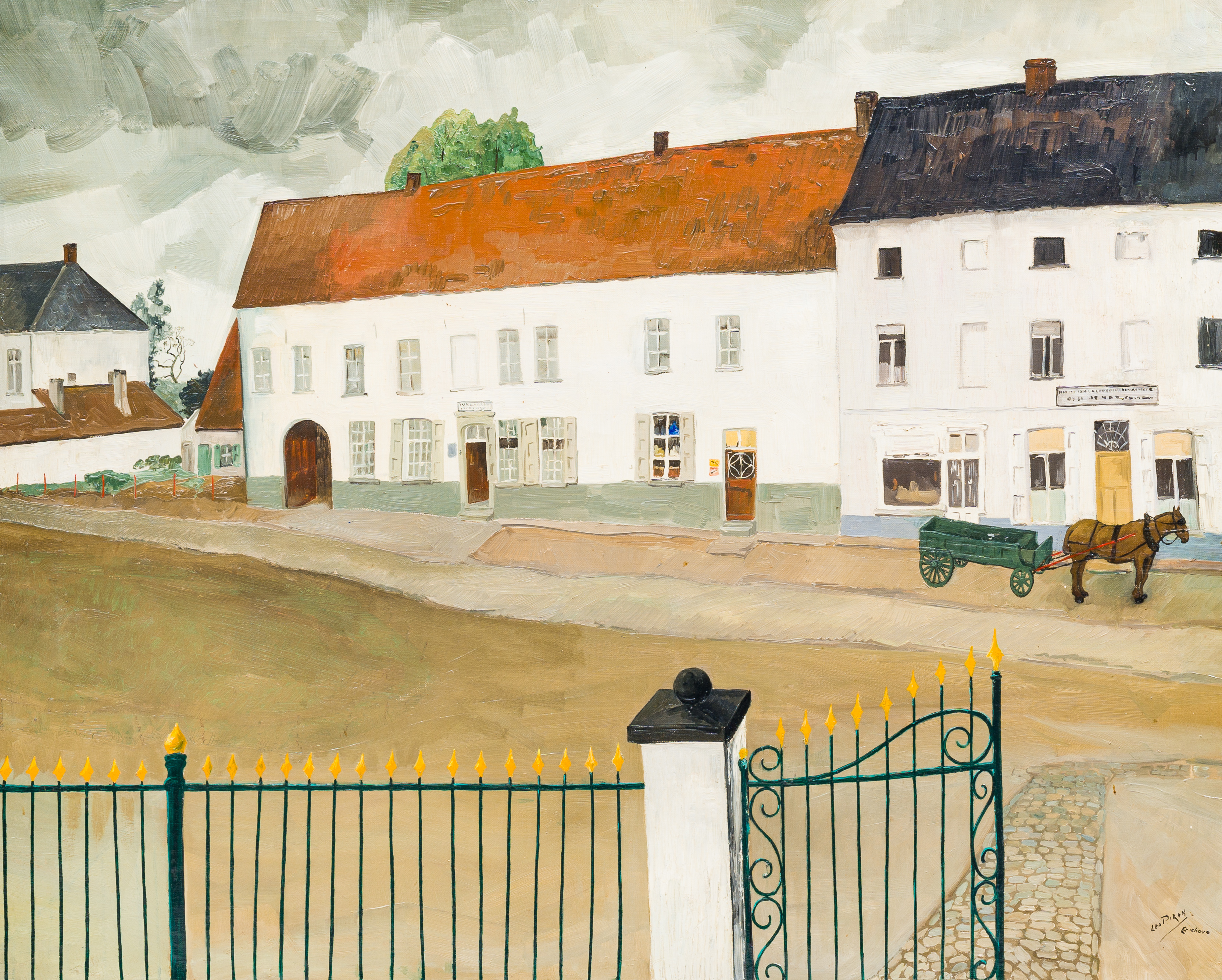Leo Piron (1899-1962): 'Etichove' (House widow De Vos butcher), oil on canvas