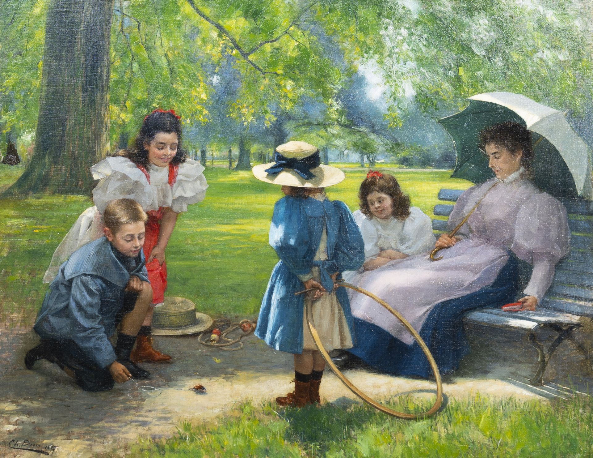 Charles Boom (1858-1938): A sunny Sunday afternoon in the park, oil on canvas, dated 1897