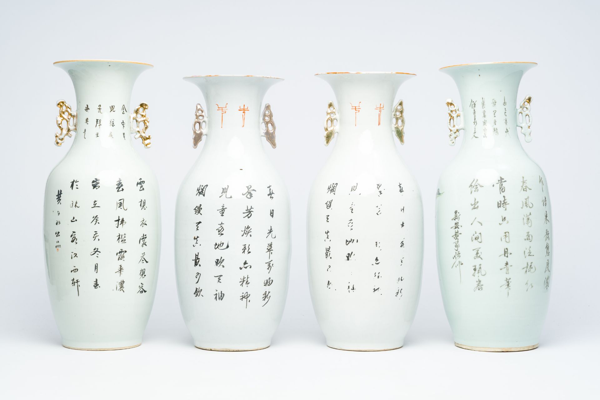 Four Chinese famille rose vases with ladies and playing boys, 19th/20th C. - Image 5 of 12