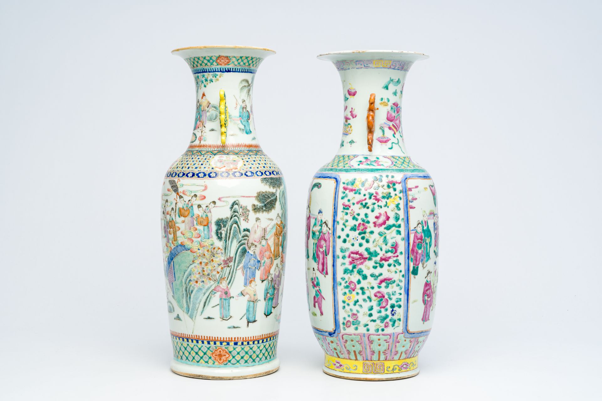 Two Chinese famille rose vases with figurative design, 19th C. - Image 8 of 12