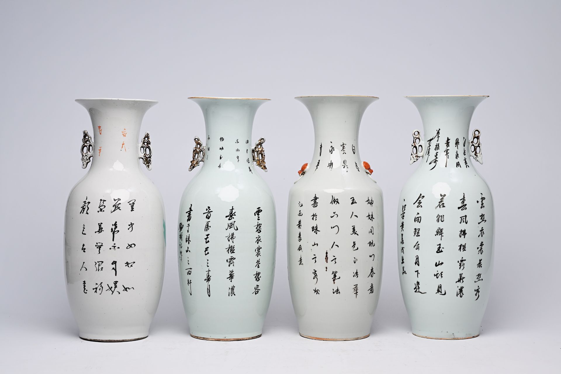 Four various Chinese famille rose and qianjiang cai vases with ladies, 19th/20th C. - Image 5 of 14