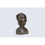 Eastern European school: Bust of a lady, brown patinated bronze, 20th C.