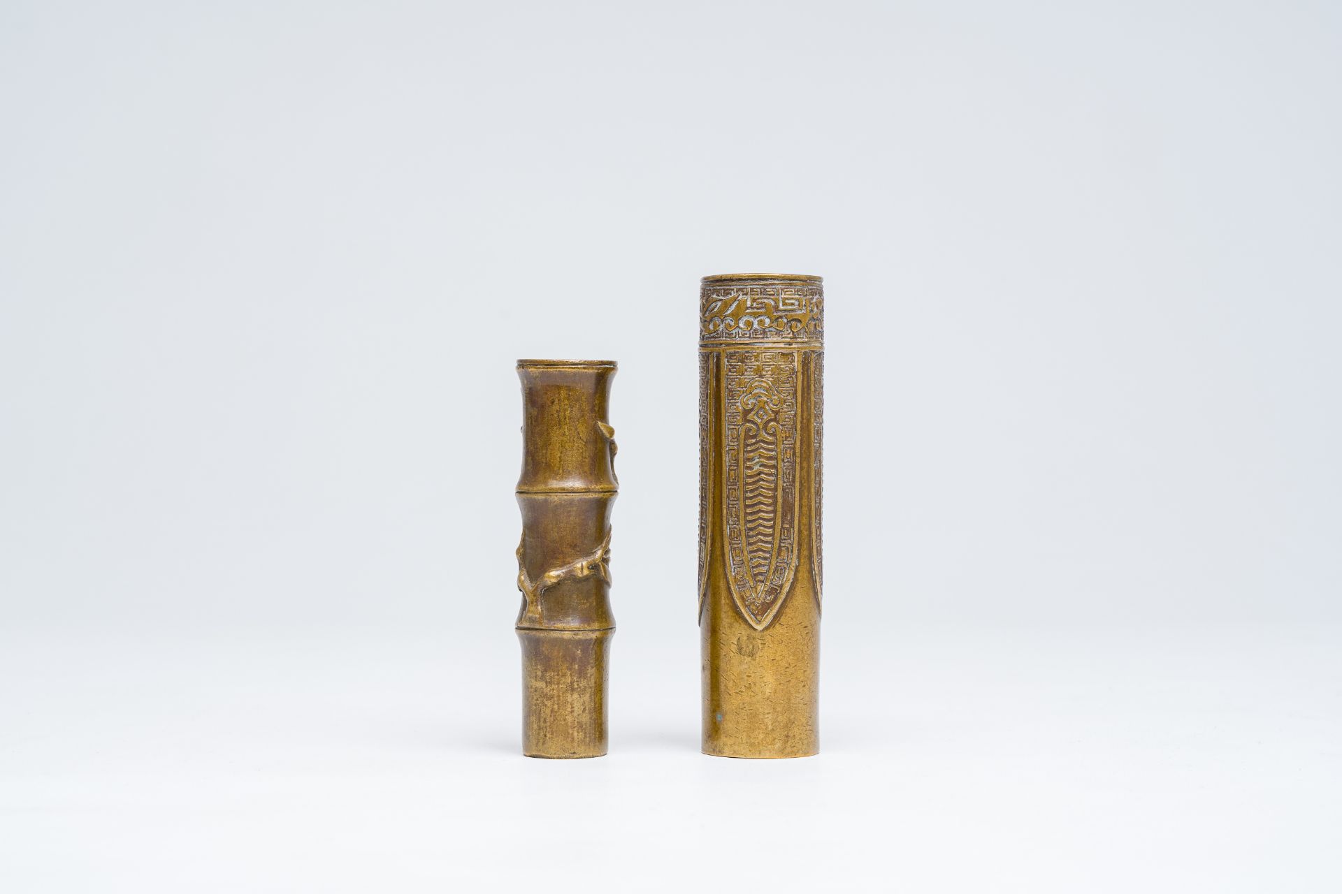 Two Chinese bronze joss stick holders, 19th C. - Image 5 of 7