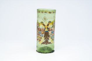 A German 'historismus' polychrome painted and gilt glass 'Reichsadler' humpen, probably Fritz Hecker