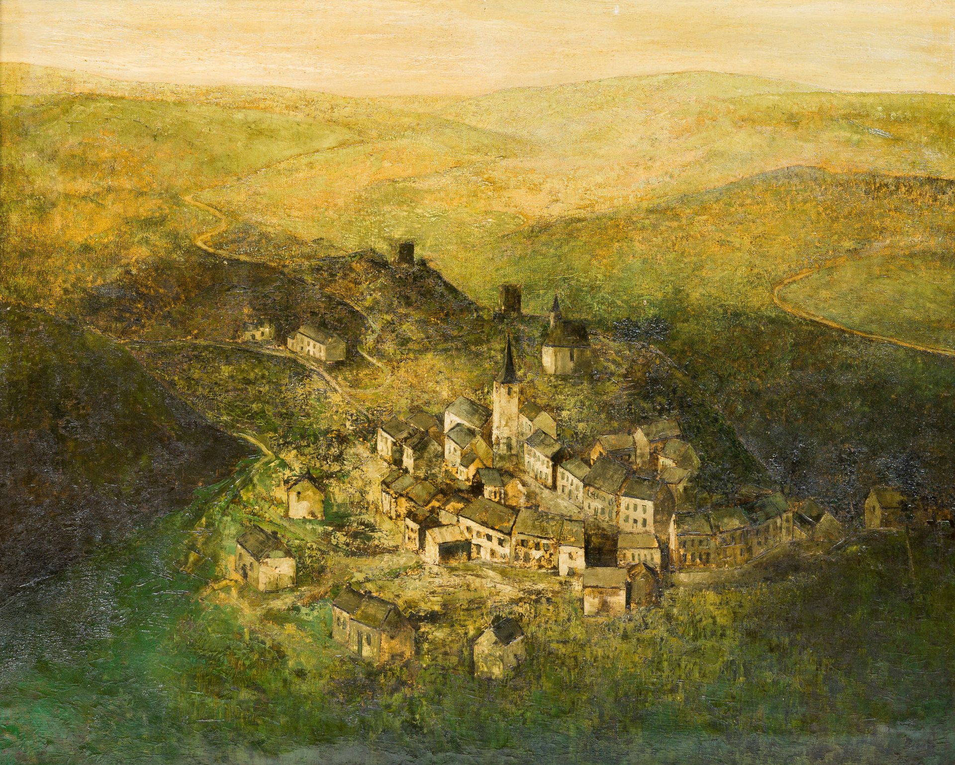 Leo Piron (1899-1962): View of Vianden in Luxembourg, oil on canvas