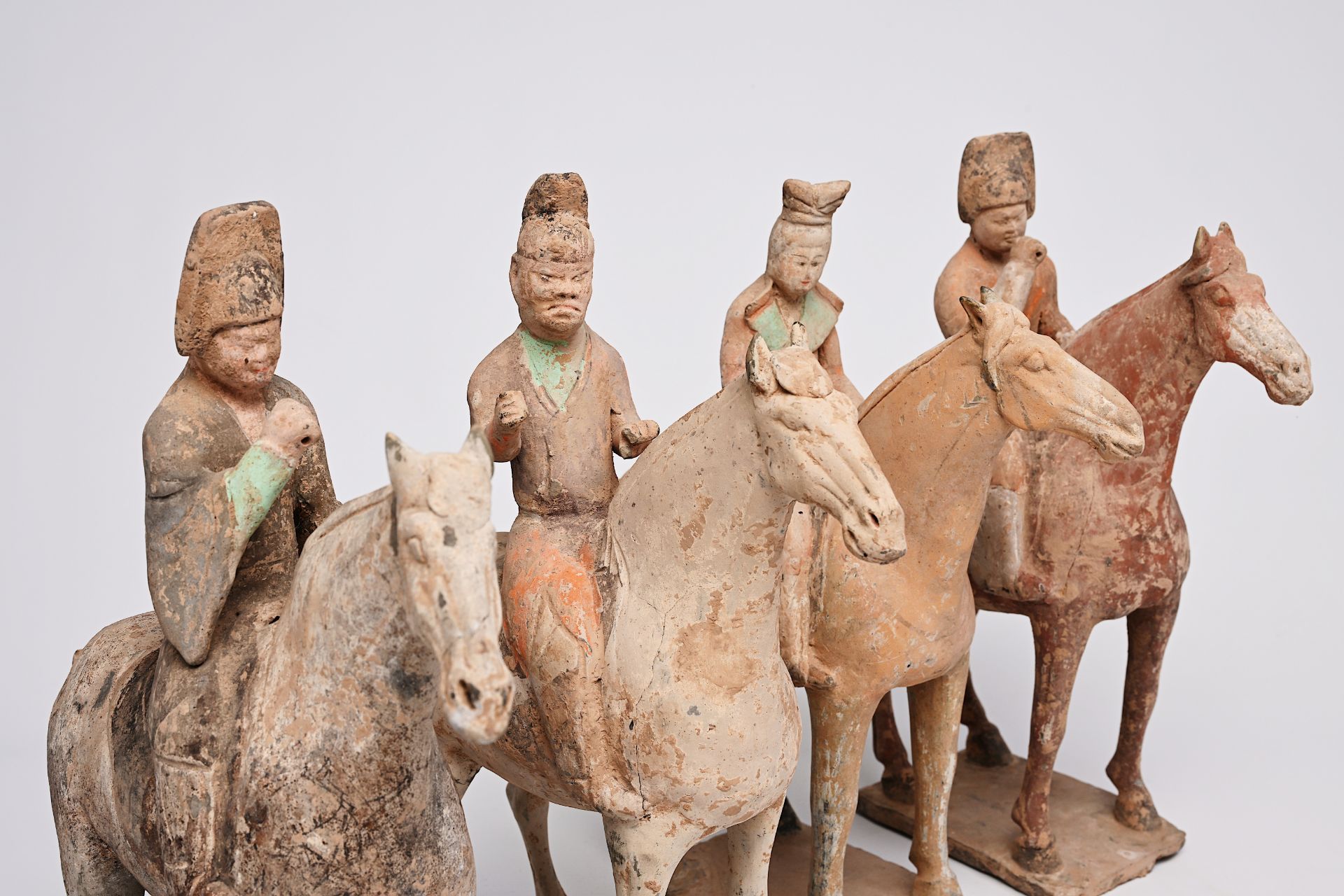Four Chinese polychrome painted pottery equestrian figures, Tang - Image 12 of 22