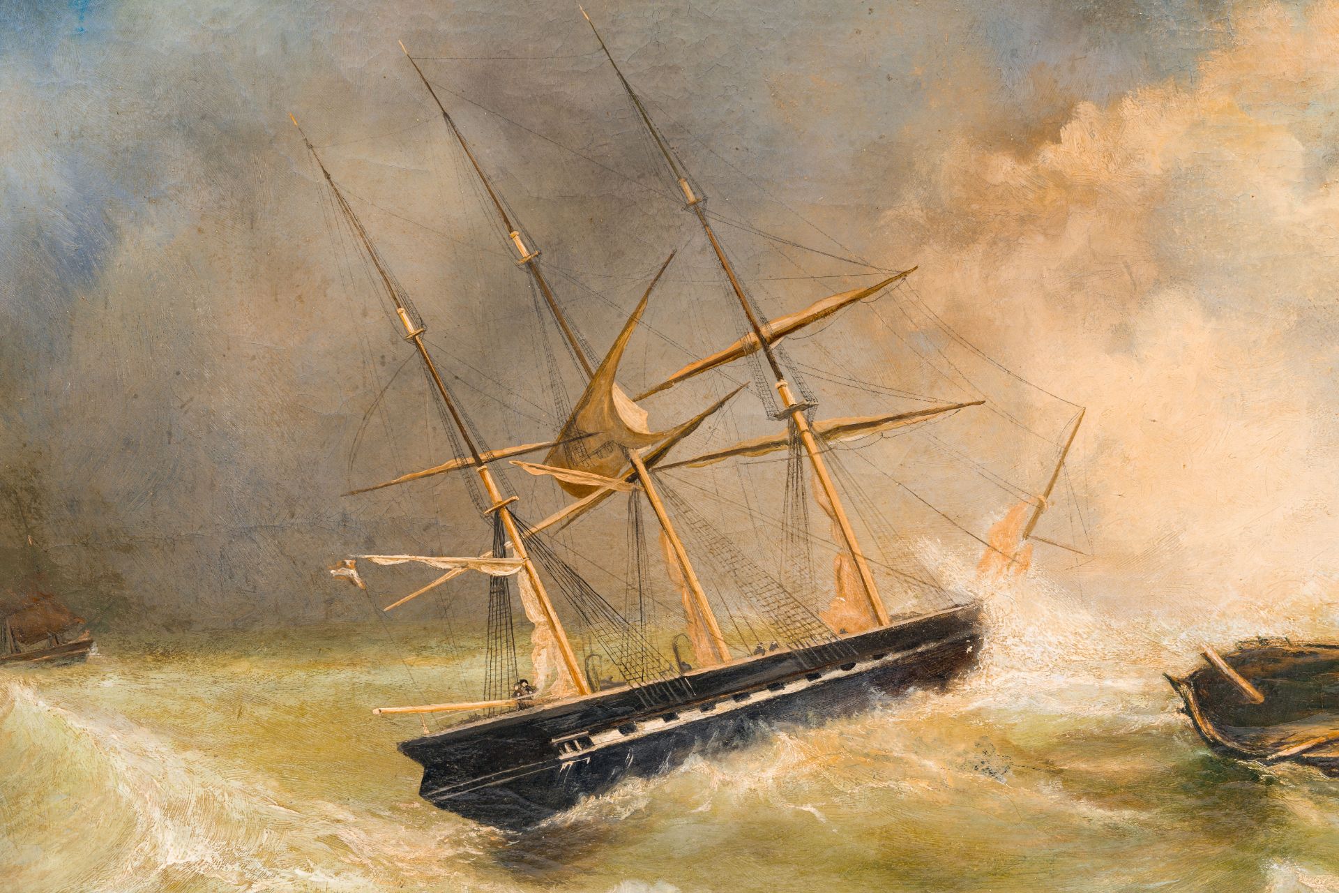 English school: Storm at sea, oil on canvas, 19th C. - Bild 4 aus 5