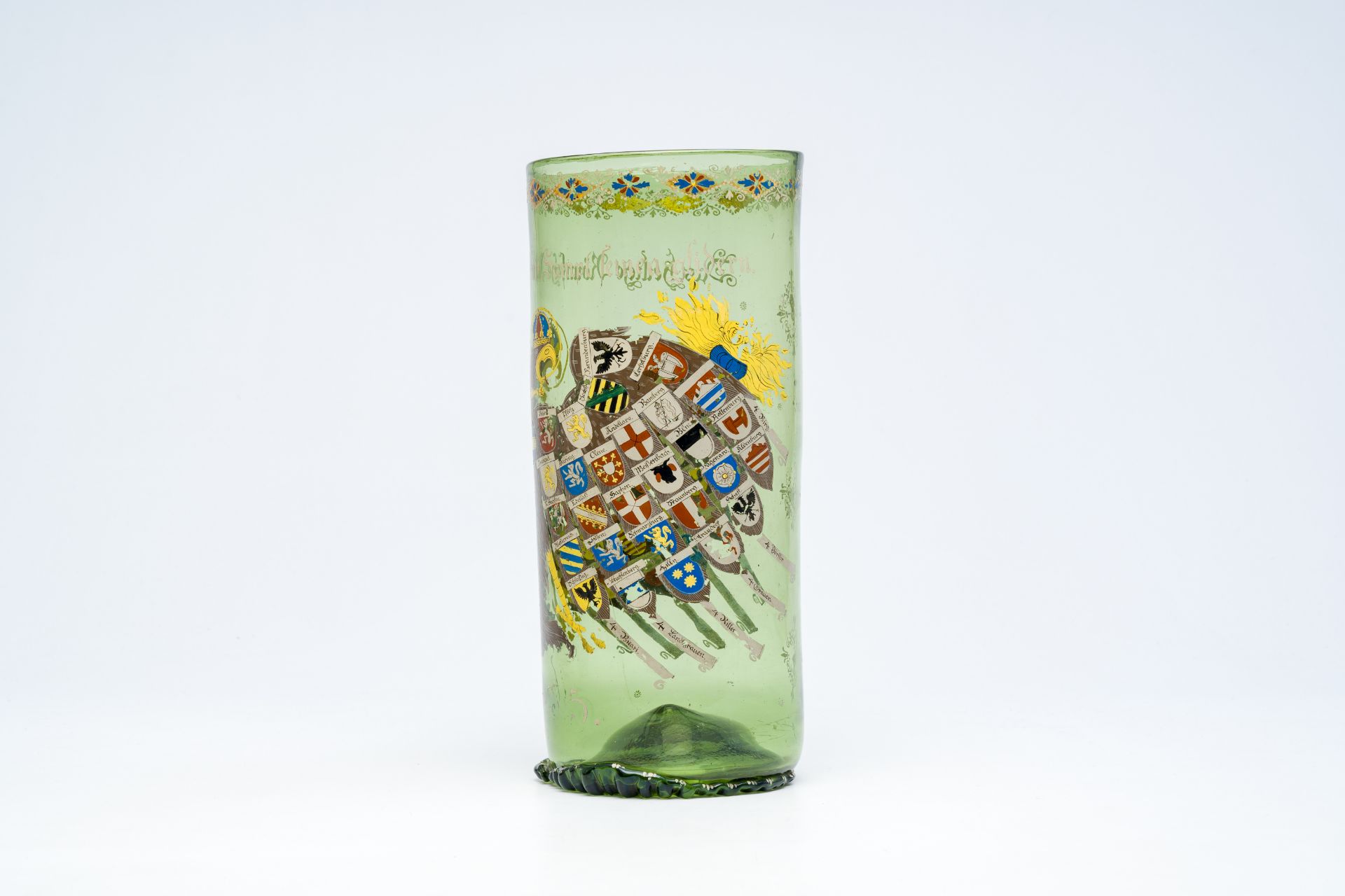 A German 'historismus' polychrome painted and gilt glass 'Reichsadler' humpen, probably Fritz Hecker - Image 3 of 7