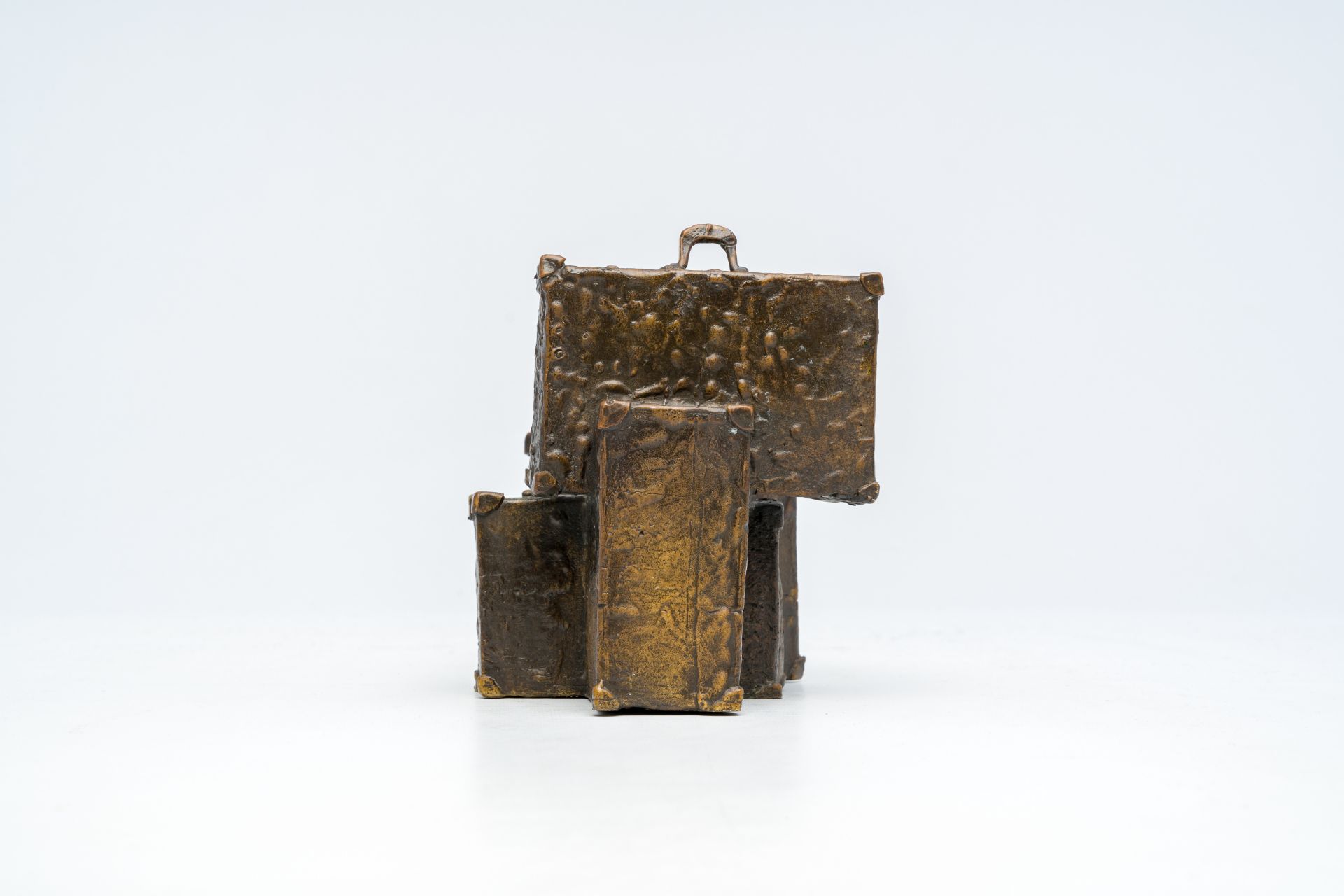 Illegibly signed: The departure, brown patinated bronze, 20th C. - Image 6 of 9