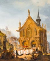 Jehan Marchant Dubois D'Hault (act. 1835-1848): A Marian procession in Normandy, oil on panel, dated