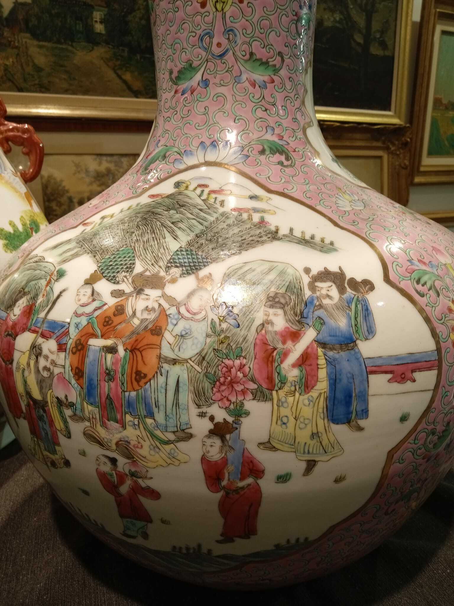 A Chinese famille rose tianqiu ping vase with Immortals and their servants in a landscape and a fami - Image 33 of 36