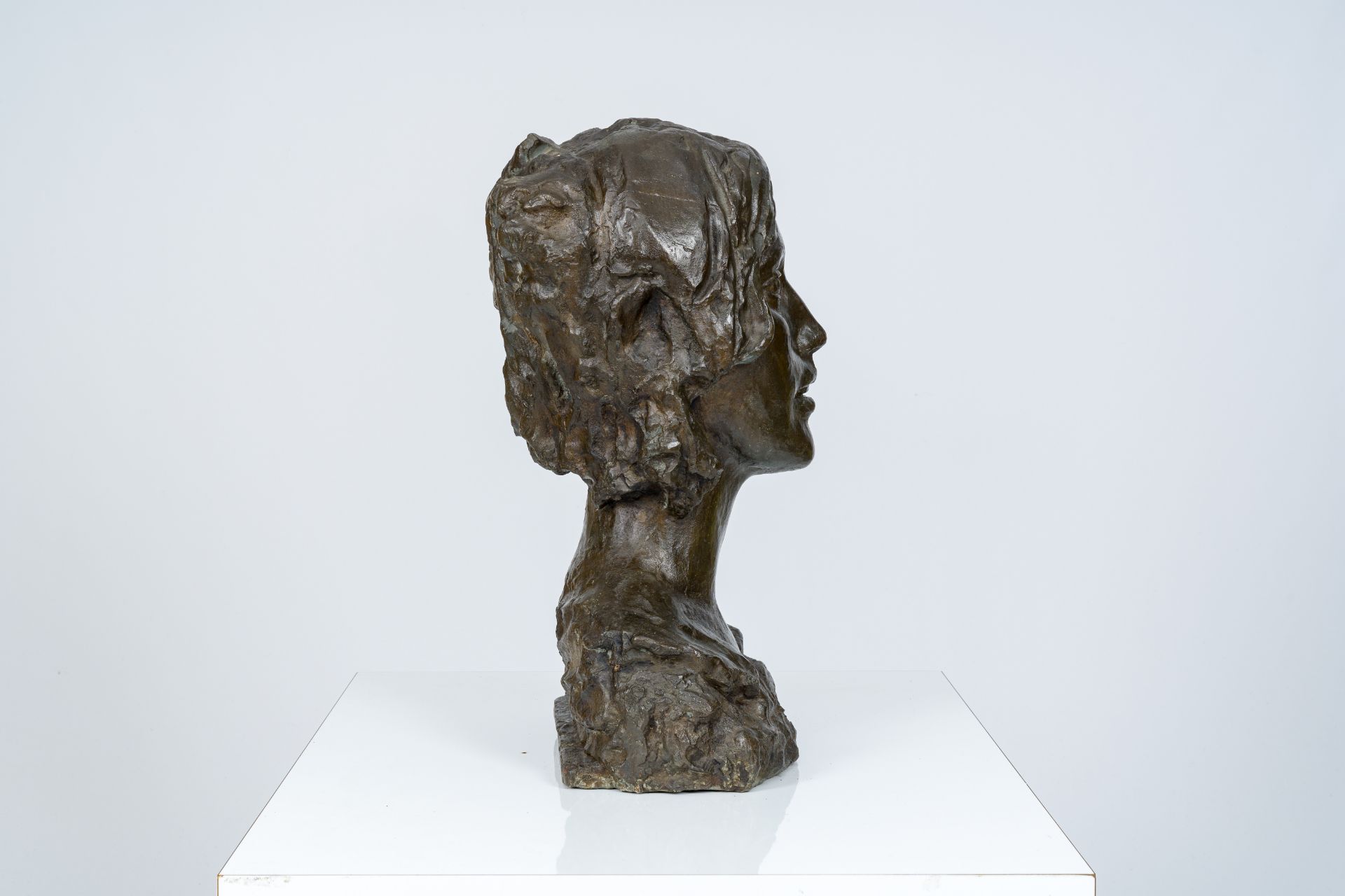 Eastern European school: Bust of a lady, brown patinated bronze, 20th C. - Bild 5 aus 7