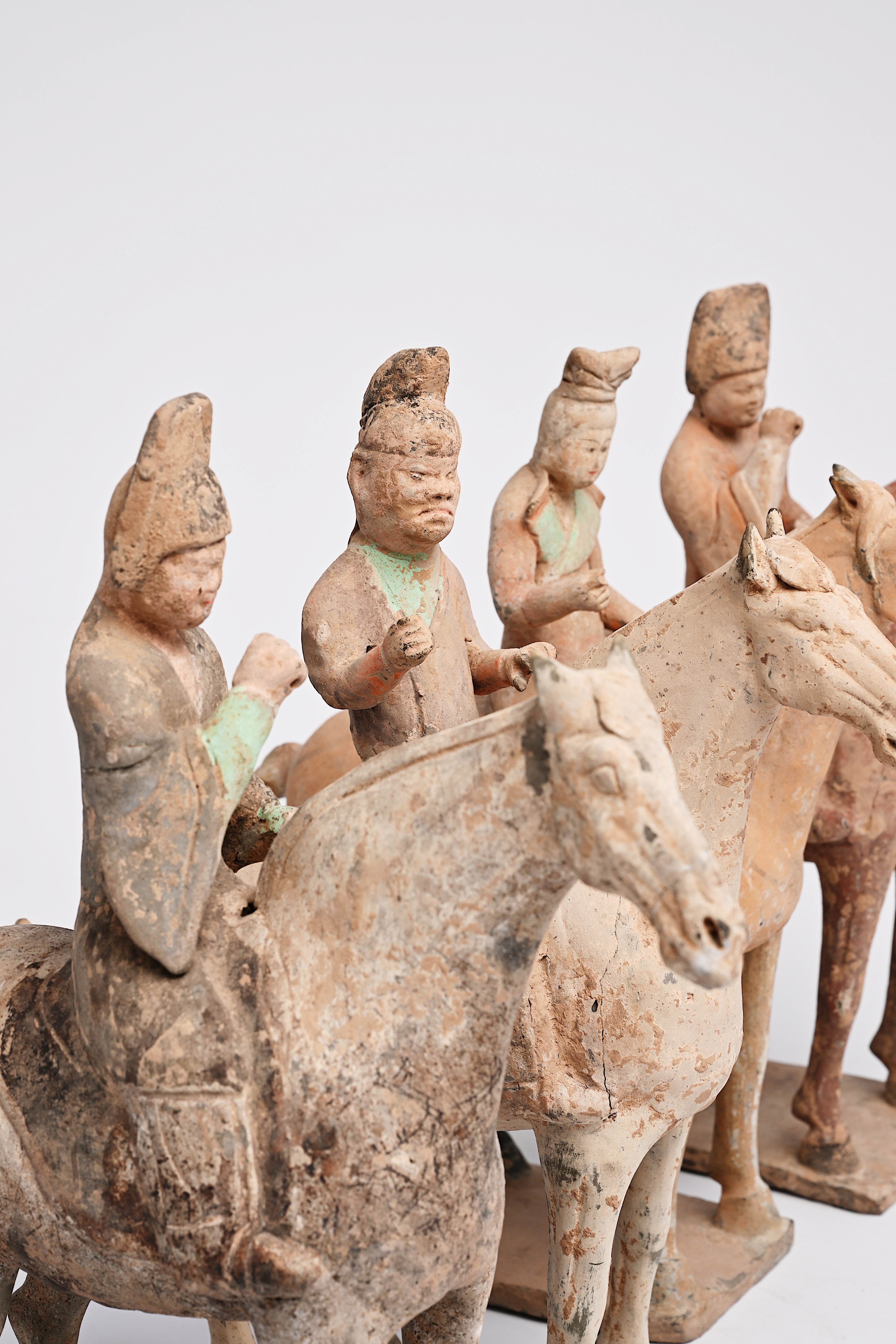 Four Chinese polychrome painted pottery equestrian figures, Tang - Image 15 of 22