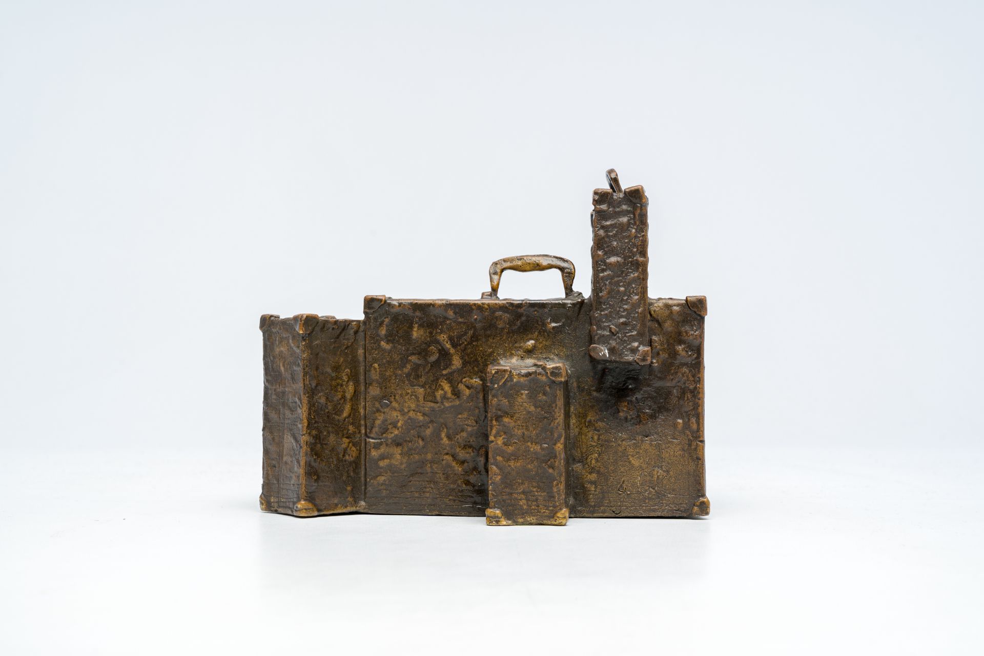Illegibly signed: The departure, brown patinated bronze, 20th C. - Image 5 of 9