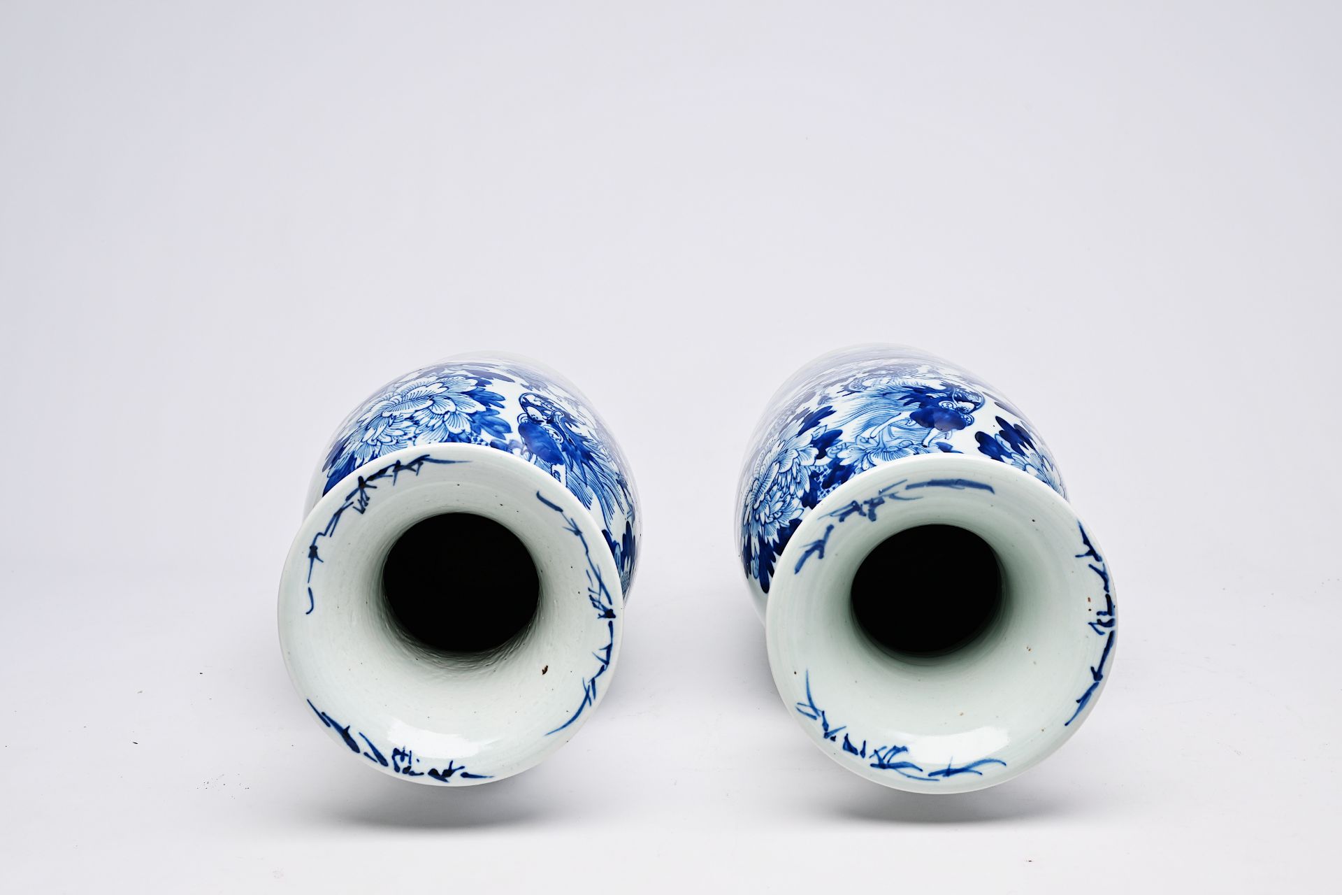 A pair of Chinese blue and white celadon ground vases with a dragon and a phoenix among blossoming b - Image 11 of 28