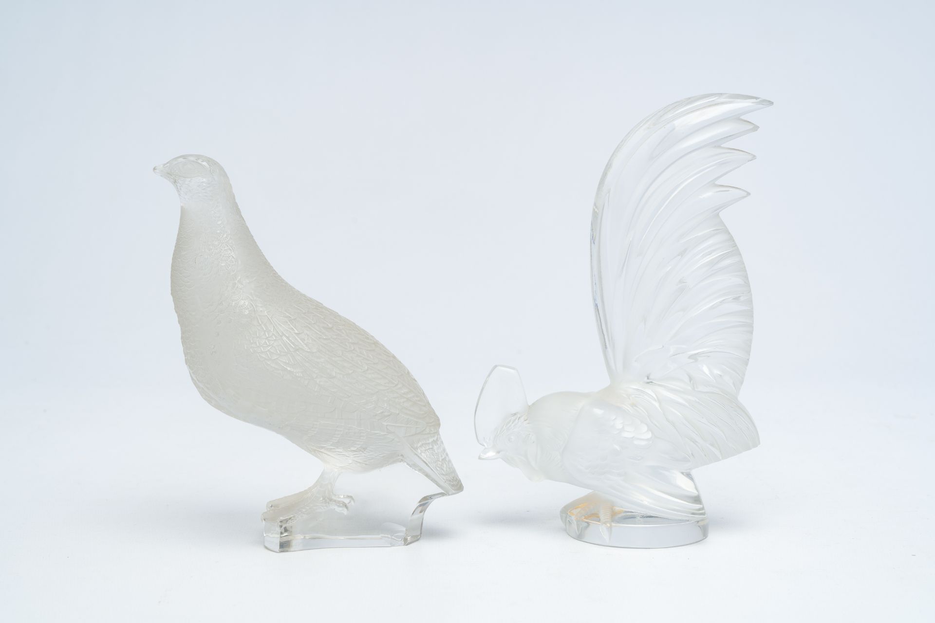 Two glass models of a rooster and a quail, marked Lalique France, 20th C. - Image 4 of 8