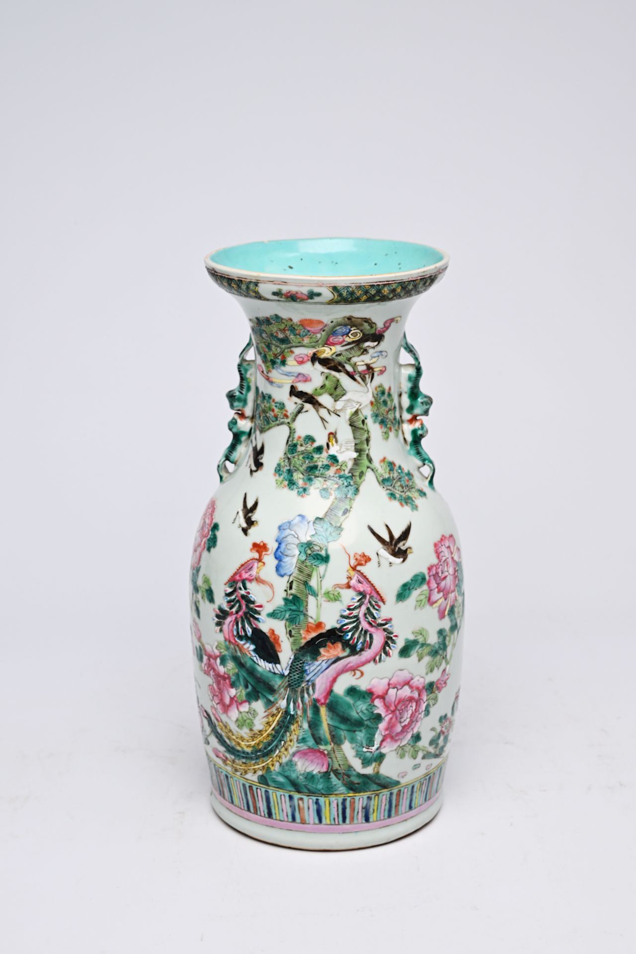 A Chinese famille rose vase with birds among blossoming branches, 19th C. - Image 13 of 16