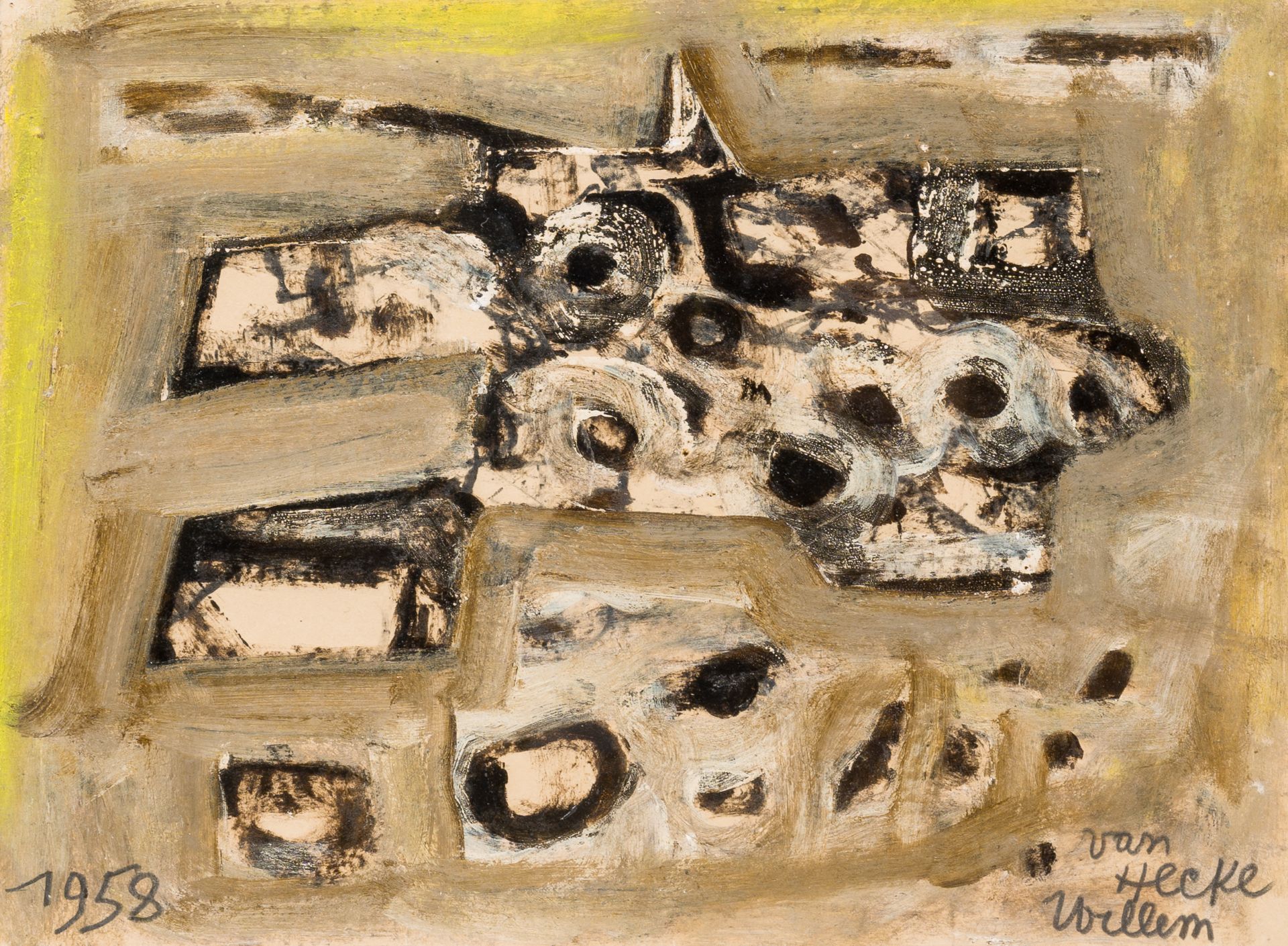 Willem Van Hecke (1893-1976): Abstract composition, oil on paper marouflated on board, dated 1958