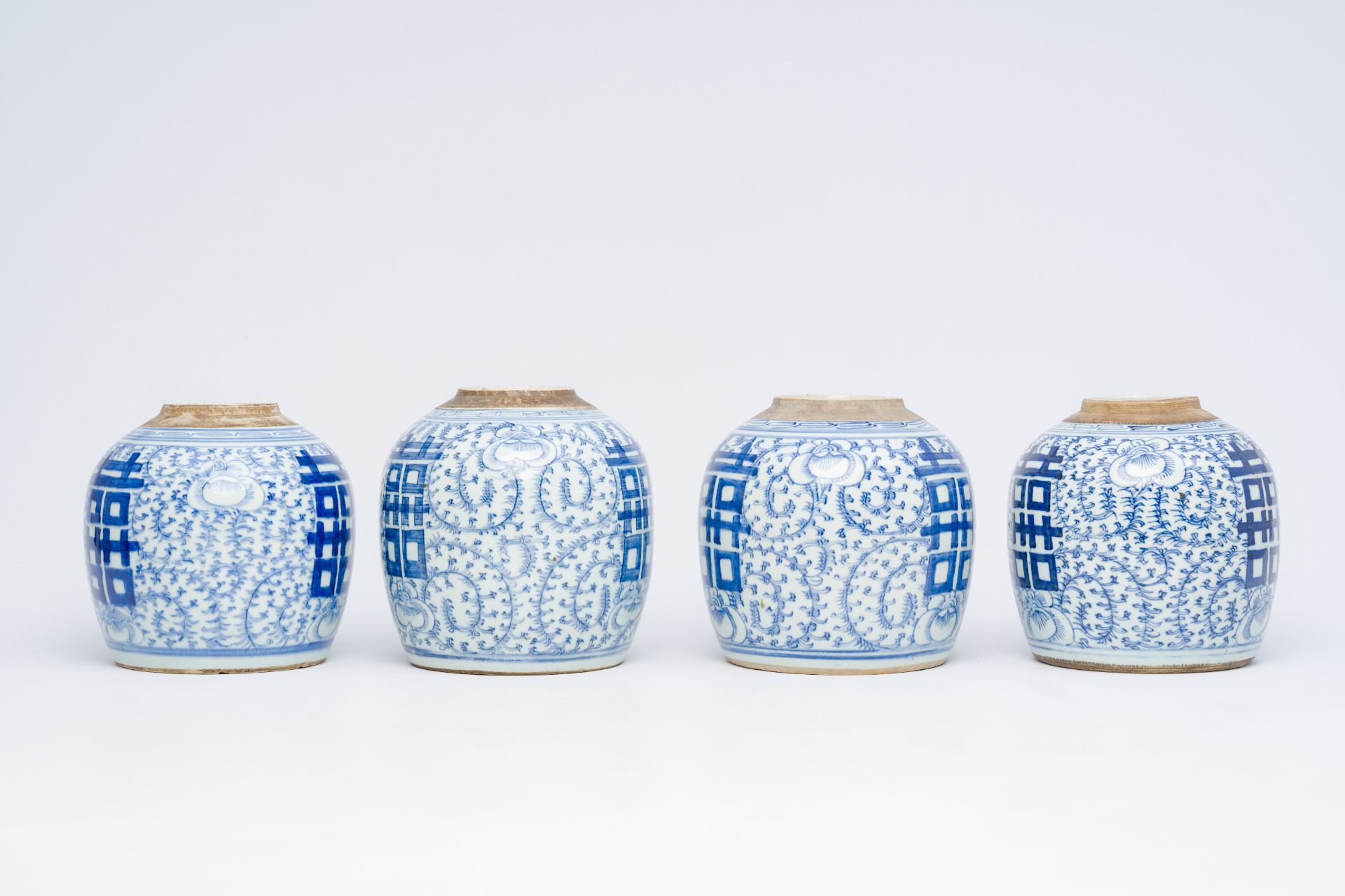 Eight Chinese blue and white ginger jars with 'Xi' and floral design, 19th/20th C. - Image 23 of 28