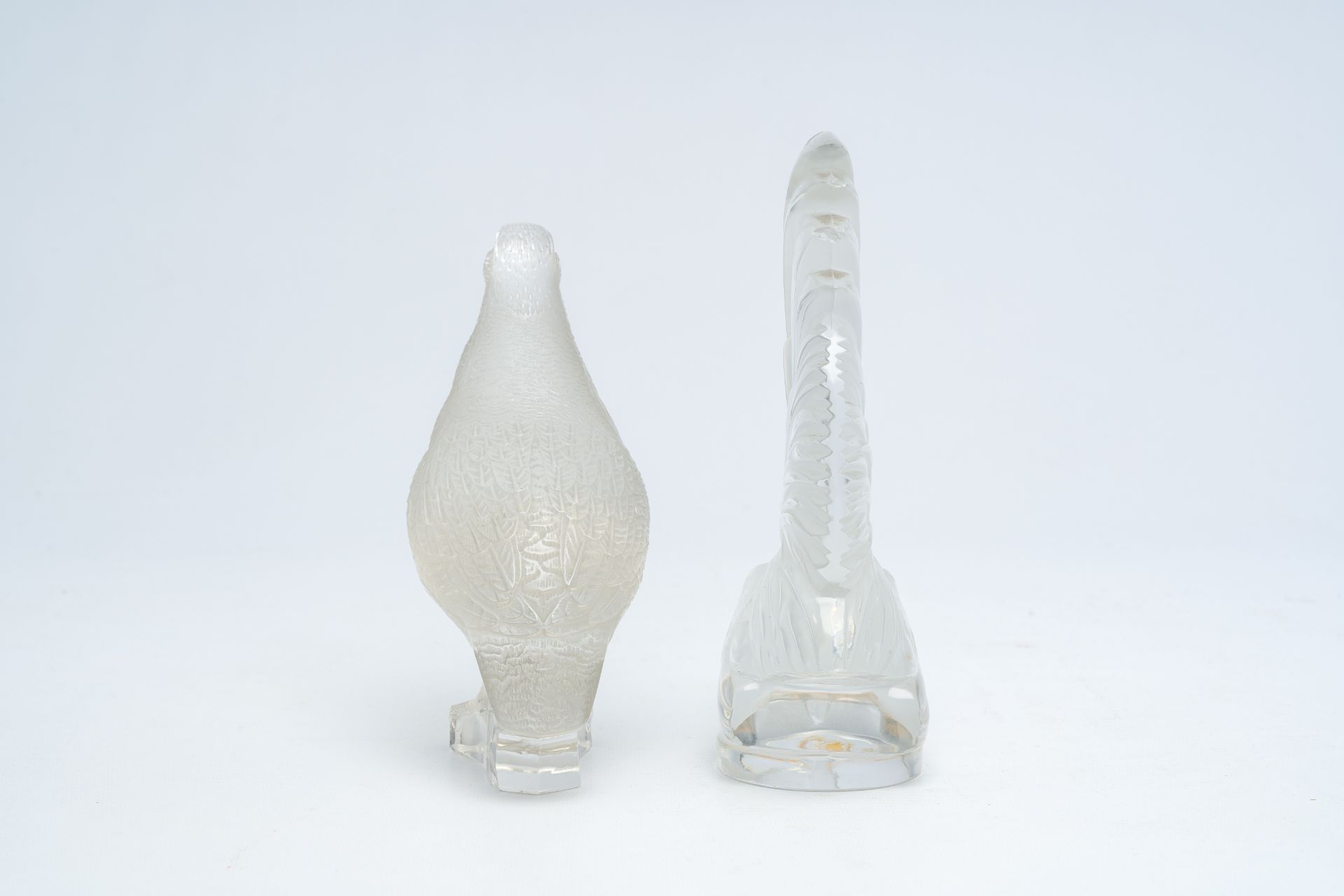 Two glass models of a rooster and a quail, marked Lalique France, 20th C. - Image 5 of 8