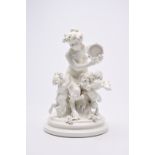 Clodion (1738-1814, after): An Italian playful porcelain group with music-making and dancing satyrs,