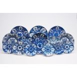 A varied collection of Dutch Delft blue and white plates and dishes with floral design, 18th C.
