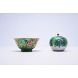 A Chinese Canton famille rose bowl for the Thai market and a 'cabbage' jar and cover, 19th C.