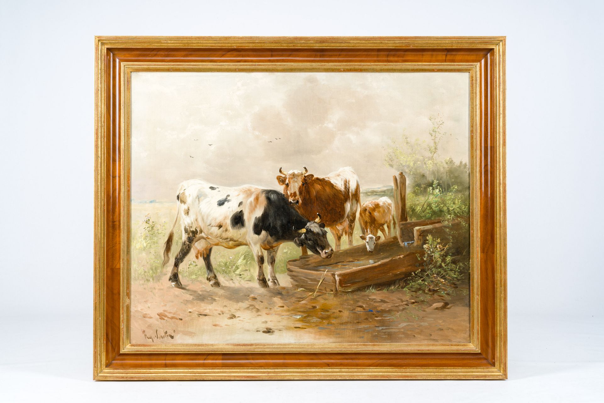 Henry Schouten (1857-1927): Cows in a landscape, oil on canvas - Image 2 of 5
