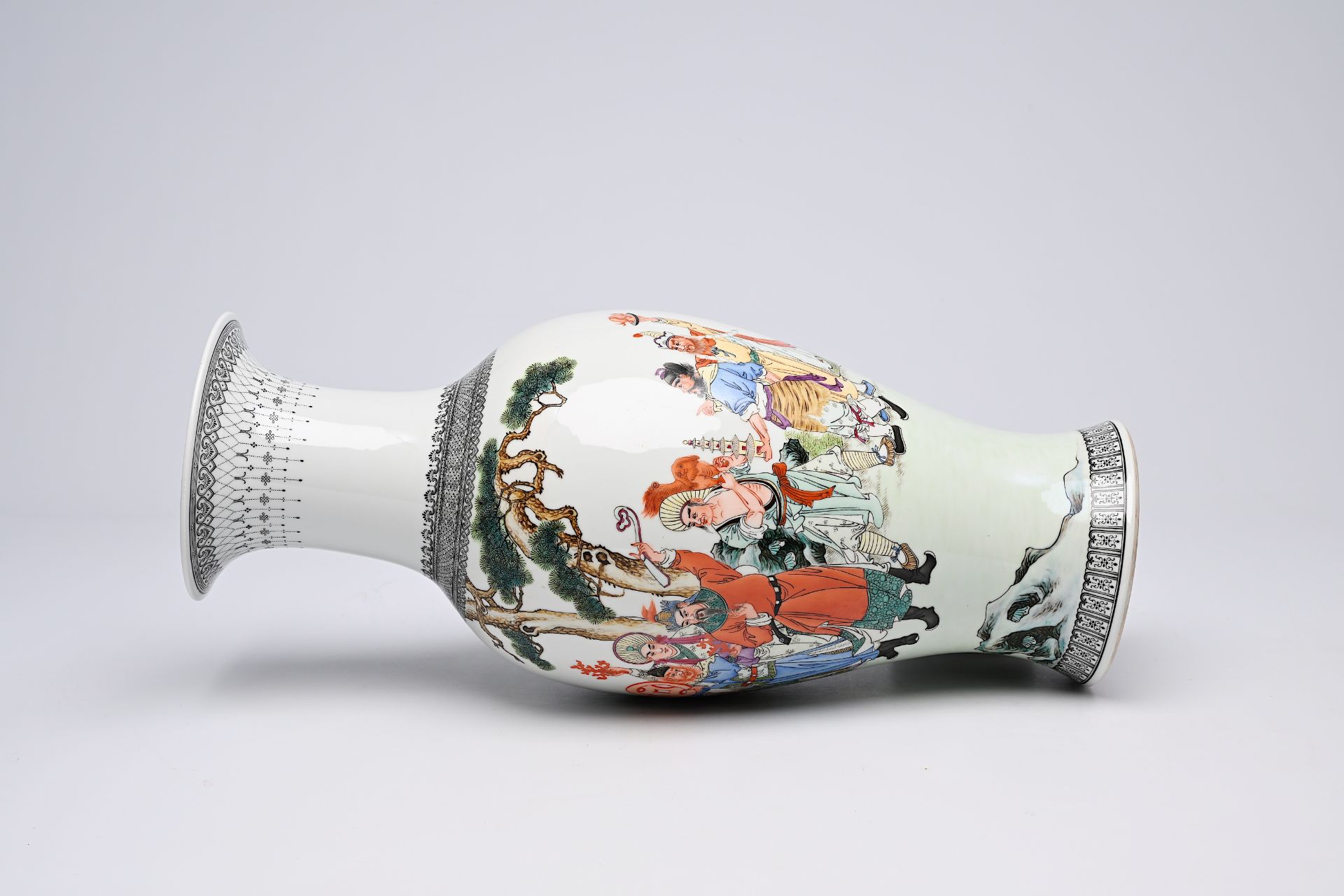 A Chinese polychrome baluster shaped 'Eight Immortals' vase, Qianlong mark, Republic, 20th C. - Image 20 of 20