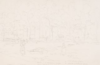 Xavier de Cock (1818-1896): Animated park view, pencil on paper