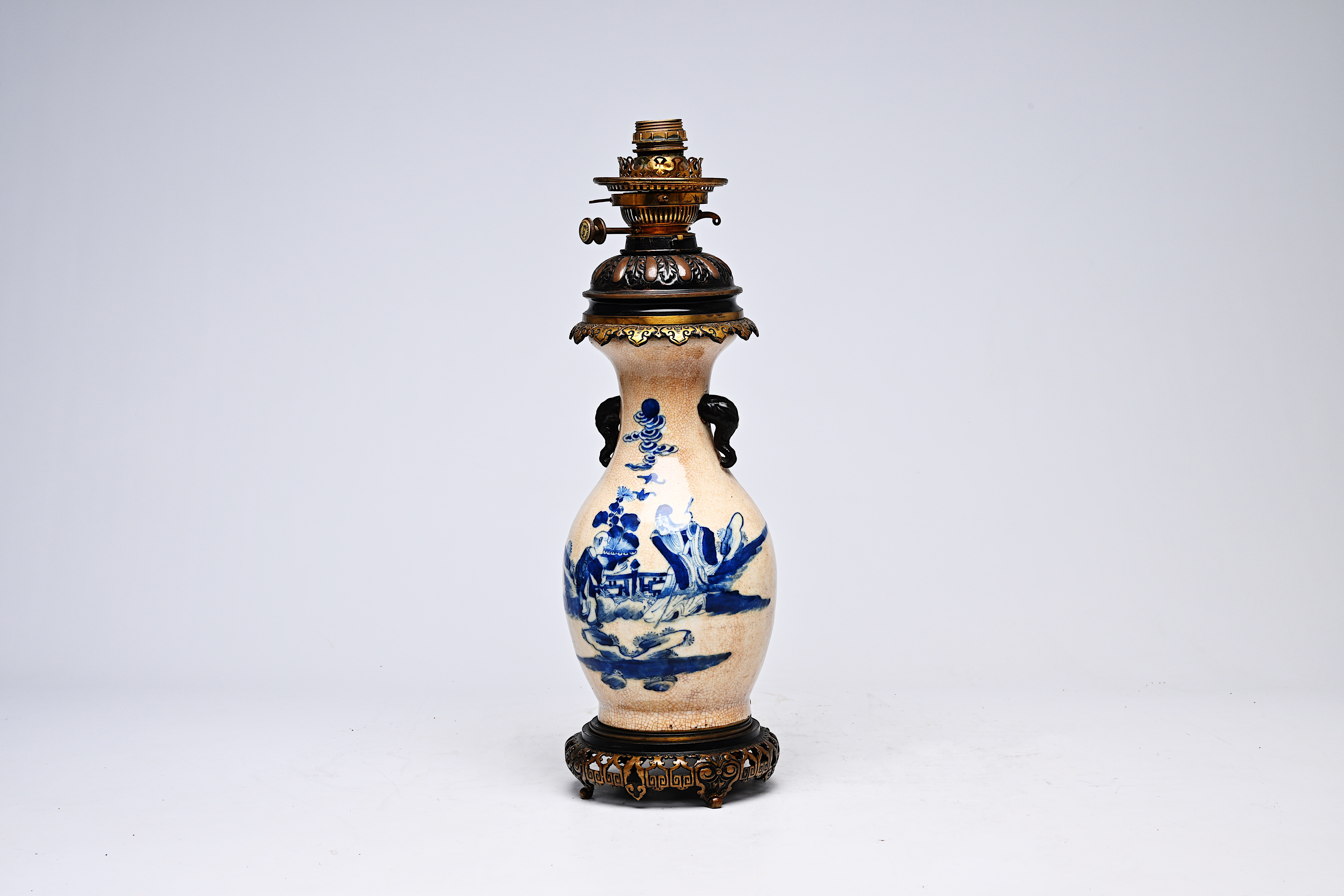 A Chinese blue and white Nanking crackle glazed vase with an immortal and his servant mounted as a l - Image 6 of 20