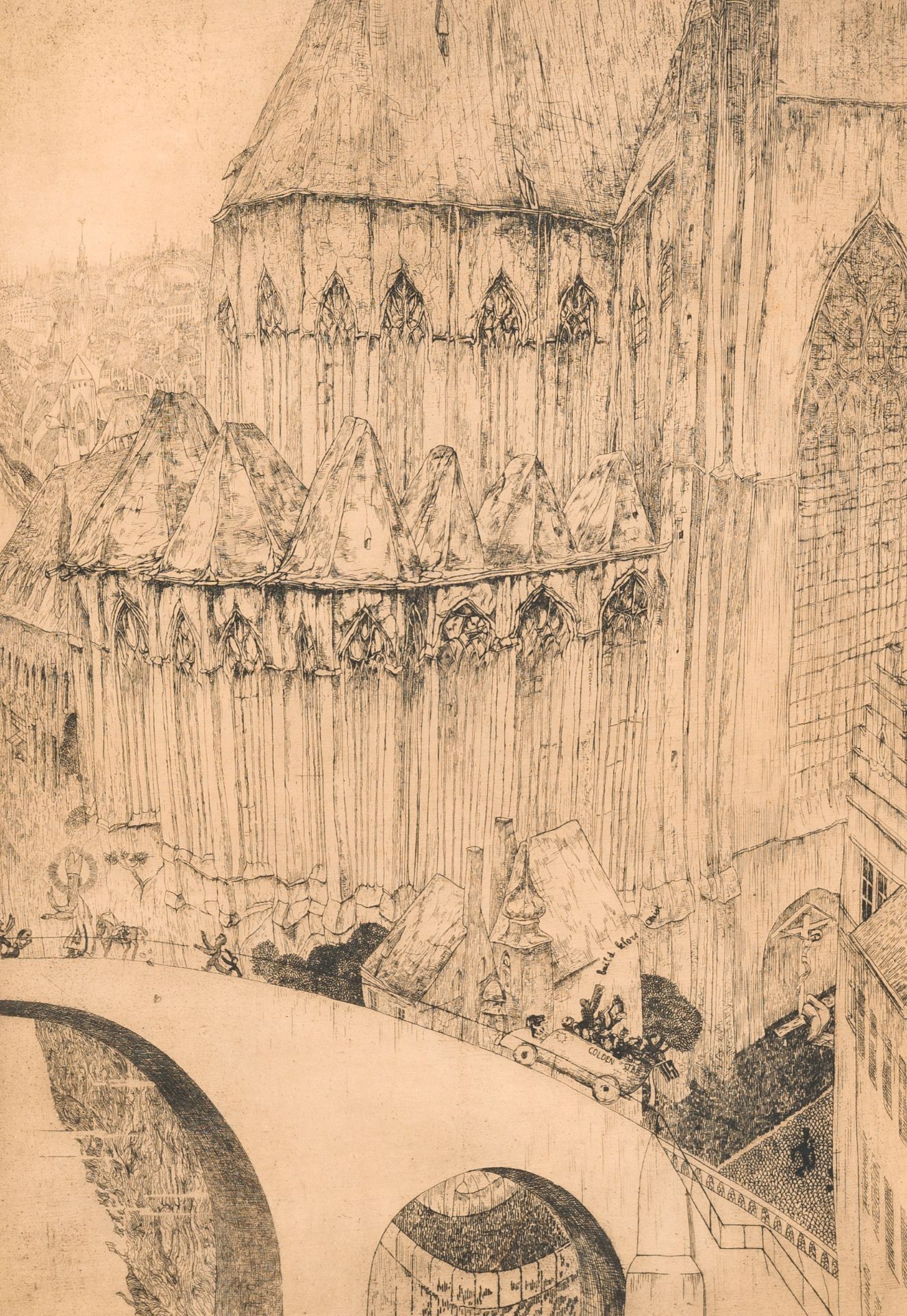 Jules De Bruycker (1870-1945): 'Eglise St Michel Gand', etching, (1928)