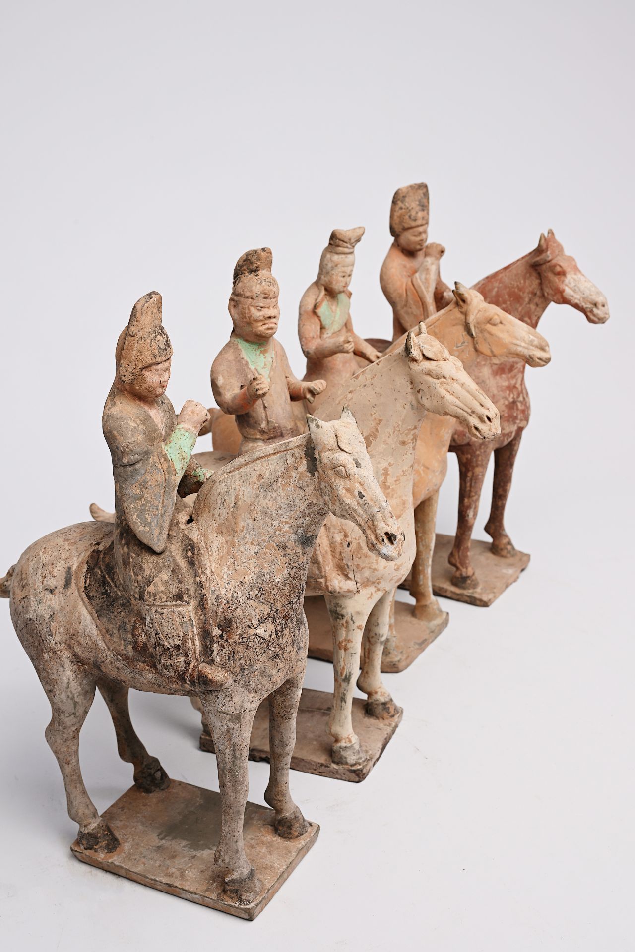 Four Chinese polychrome painted pottery equestrian figures, Tang - Image 14 of 22