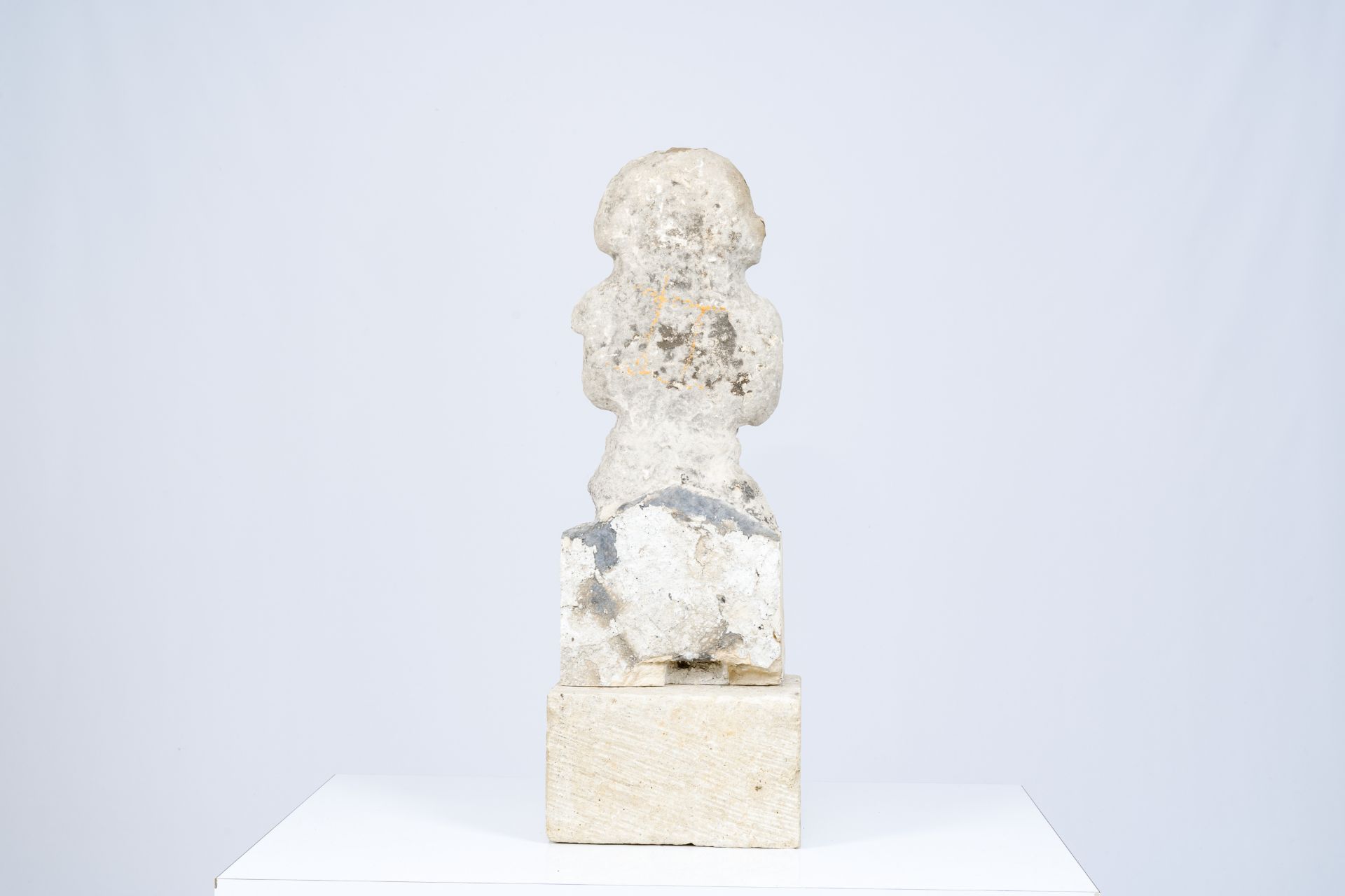 An architectural stone sculpture of a bearded shield bearer, possibly 16th C. - Image 3 of 8