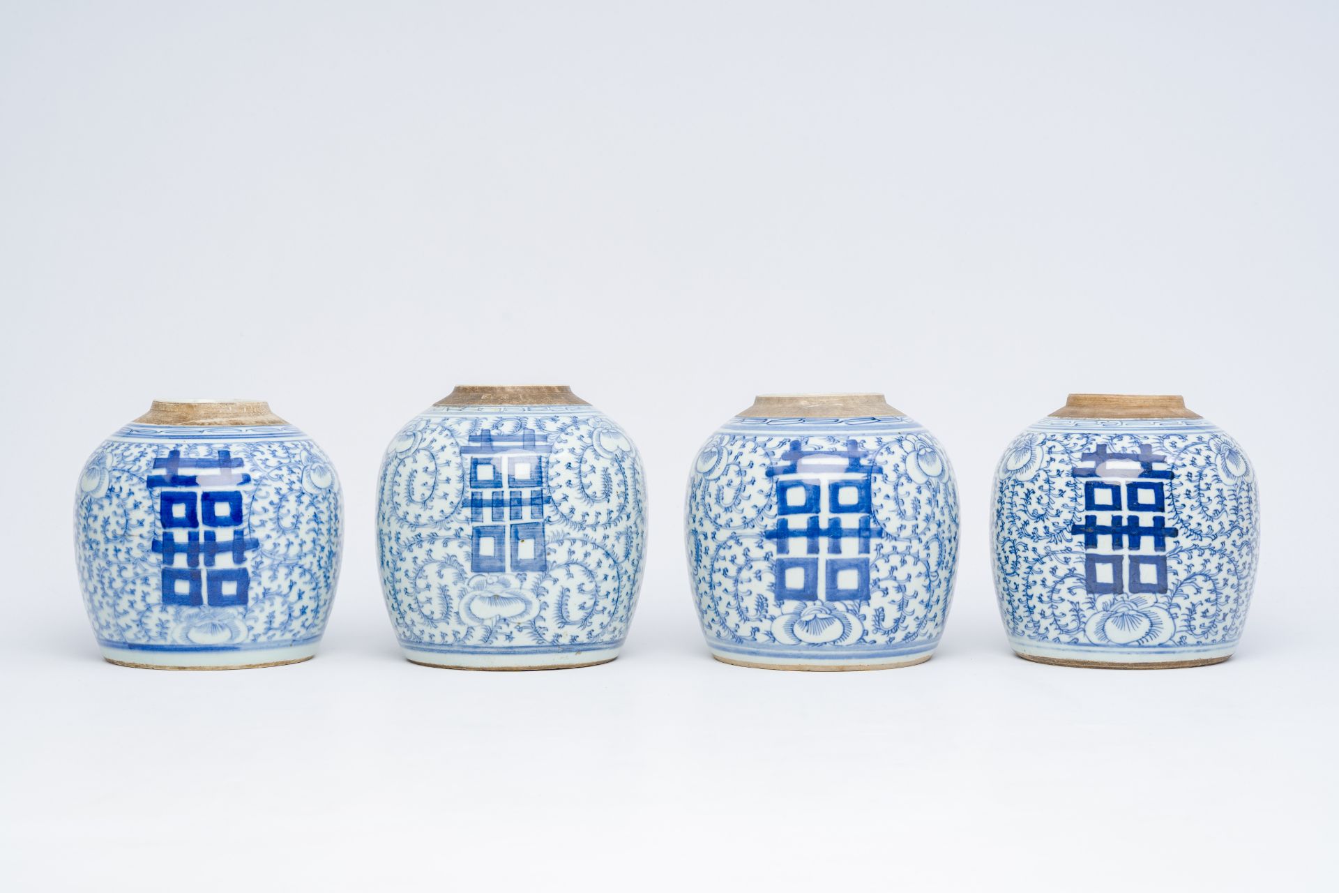 Eight Chinese blue and white ginger jars with 'Xi' and floral design, 19th/20th C. - Image 17 of 28