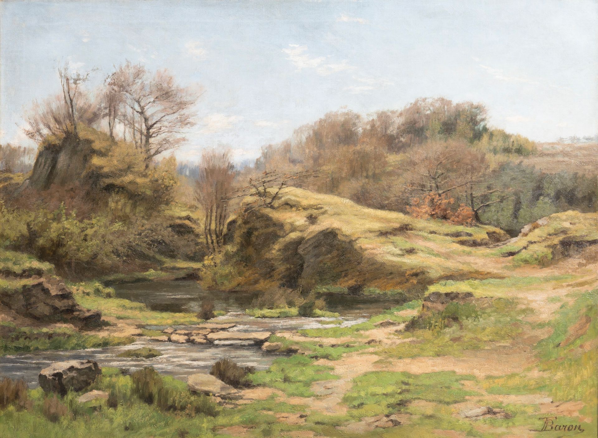 Theodore Baron (1840-1899): Impressive landscape with a stream, oil on canvas