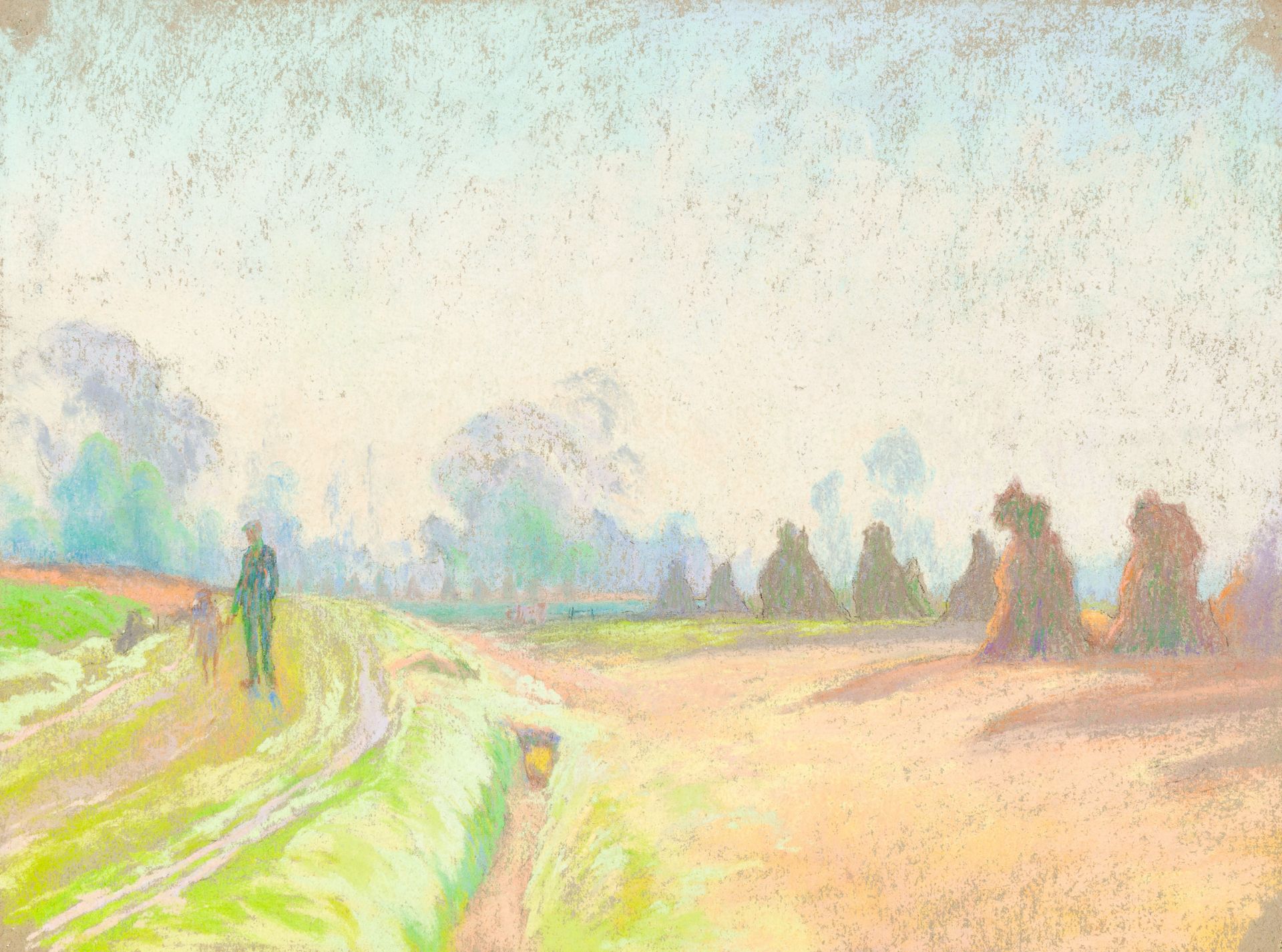 Rodolphe De Saegher (1871-1941): Two landscapes with haystacks, pastel on paper, one dated 1923 - Bild 3 aus 5