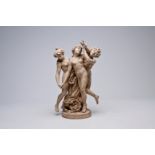 French school, after Clodion (1738-1814): Two nymphs and a satyr, patinated terracotta, Sevres mark,